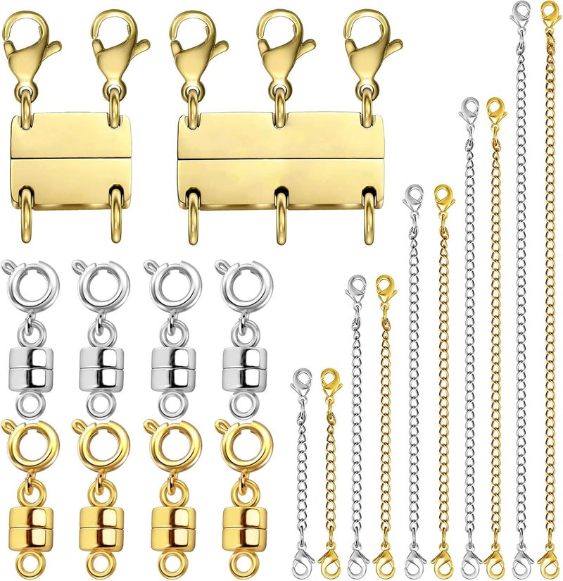Evnlo Multi Necklace Layering Clasp and Chain Extender and Magnetic Jewelry Clasp Set, Gold and Silver Multiple Styles Necklace Extenders for Women - Image 1